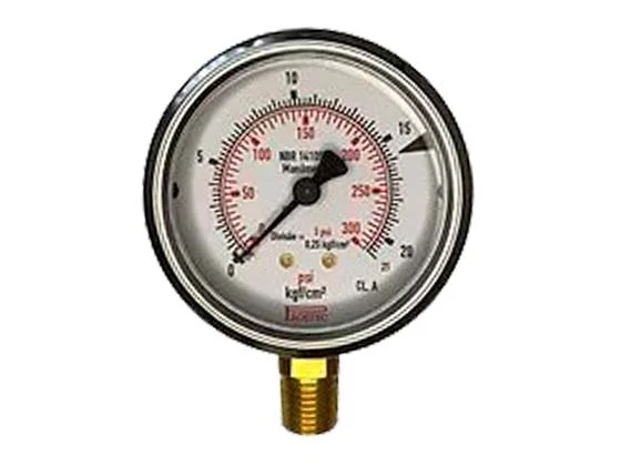 Manômetro - Escala Dupla 300PSI x 21 KGS, Diâmetro 63mm